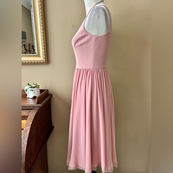 Dress the Population Alicia Dress Blush Pink Chiffon Midi Twirl V-Neck Size S - Picture 6 of 13